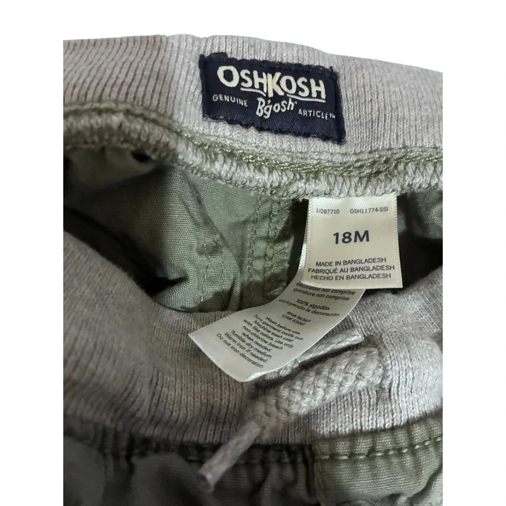 OshKosh Bgosh Cargo Shorts Boys 18M Olive Green Dinosaur Palm Tree Outdoor Sport
